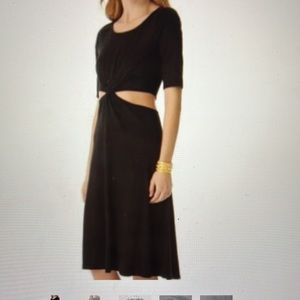 Minnie Mortimer for Three Dots Navy Cutout Twist Short Sleeve Midi Dress Sz L